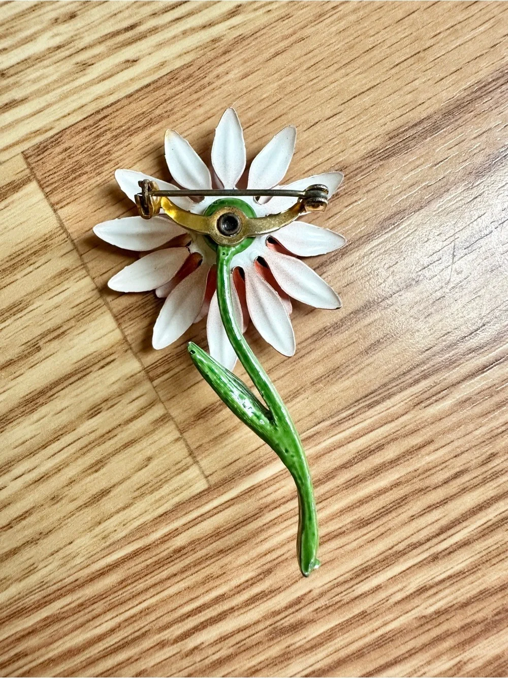 Vintage 1960’s Orange Enamel Sunflower Brooch with Green Stem